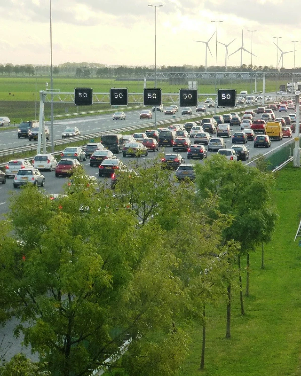 Auto's op de snelweg in Nederland die in de file staan