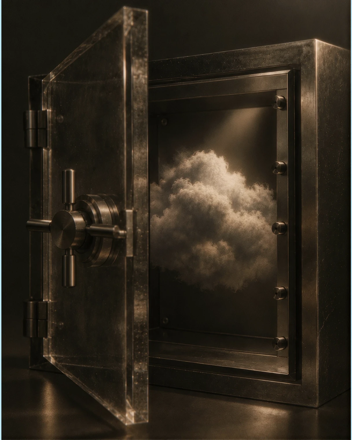 Een donkere kluis met een cloud daarin afgebeeld