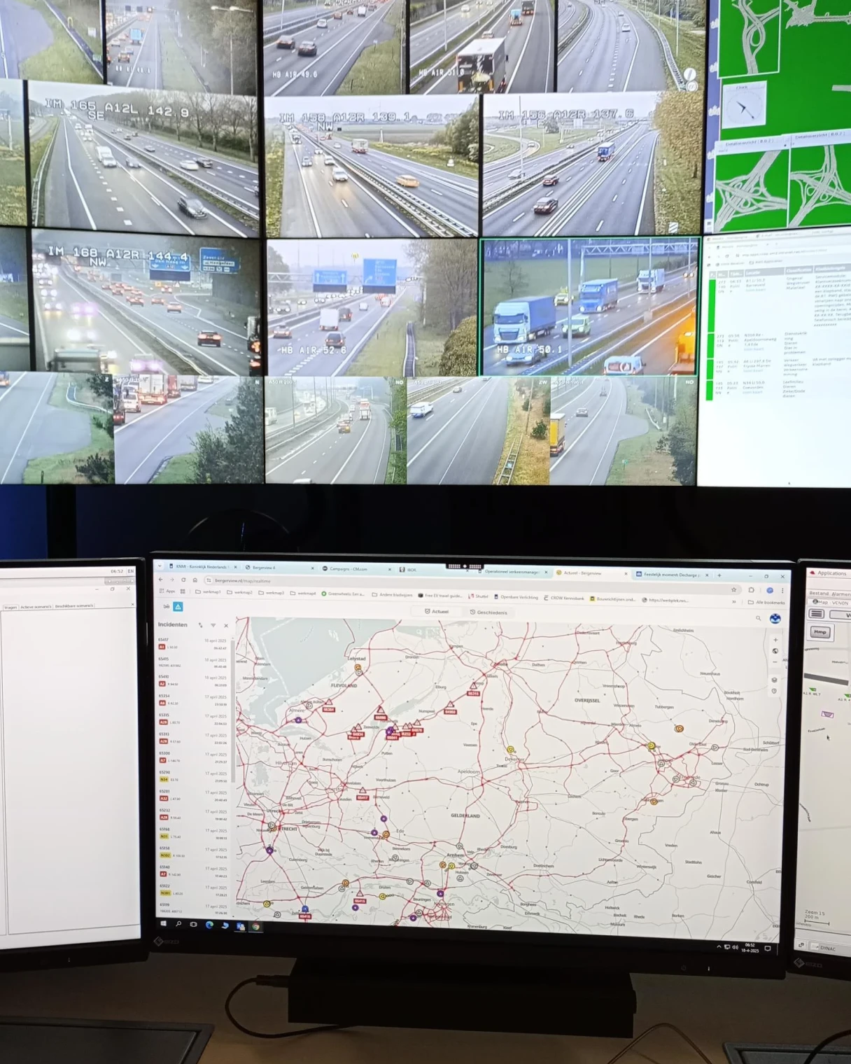 Diverse televisieschermen en een landkaart